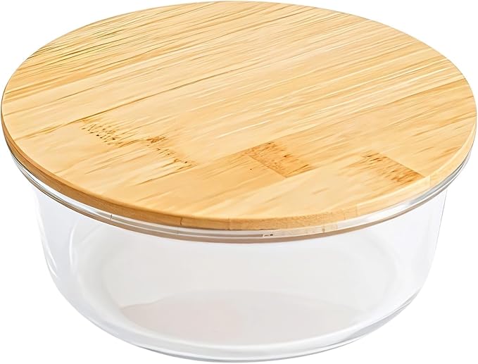 Bamboo-Lid Glass Food Storage Bowl, 620 Ml Capacity, Microwave Safe, Dishwasher Friendly, for Kitchen, Household, & Travel