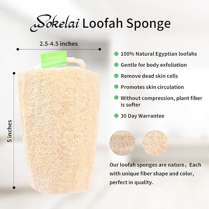 Natural Loofah Sponge - Exfoliating Body Scrubber for Shower Scrubbing, Organic Luffa Sponges, Egyptian Real Loofa, Bath Shower Puff for Bathing, Spa, Massaging Daily Skin Cleansing Care