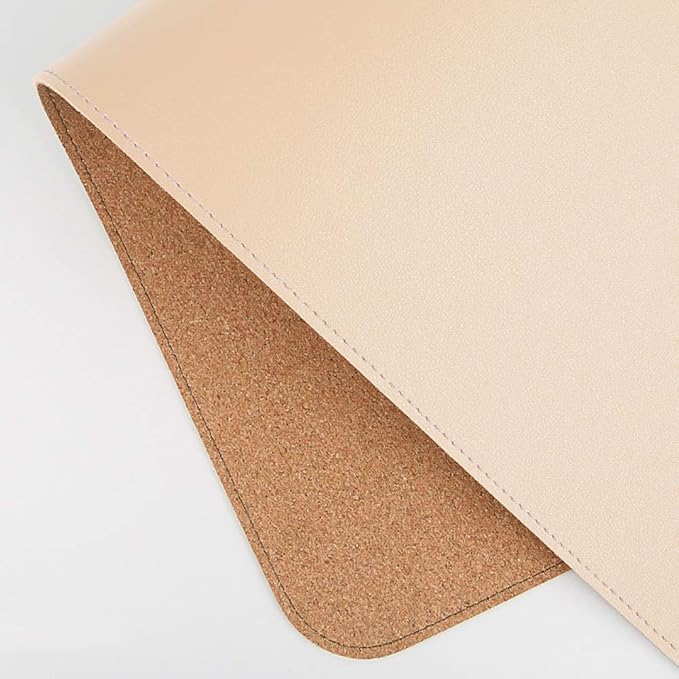 Ruby Lil Natural Cork & Leather Desk Writing Mat, Dual Use Desk Matt for Desktop,Multifunctional Office Desk Pad, PU Leather Mouse Pad,Beige,47"x 24"