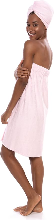 TexereSilk Women's Spa Towel & Head Wrap Set - Modal & Organic Cotton Blend (Barely Pink, 2X/3X)