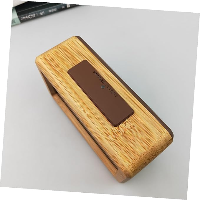 Wooden Digital Alarm Clock LED Desktop Clock with Light Sensor Natural Wood Color Non-Battery Powered for Home Bedroom Office Use