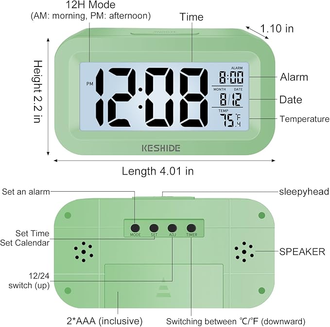 Travel Digital Alarm Clock,Battery Operated with Backlight, Indoor Temperature, Desk Small Clock,Snooze Model,12/24H Display for Bedrooms Heavy Sleepers Kids Travel Bathroom