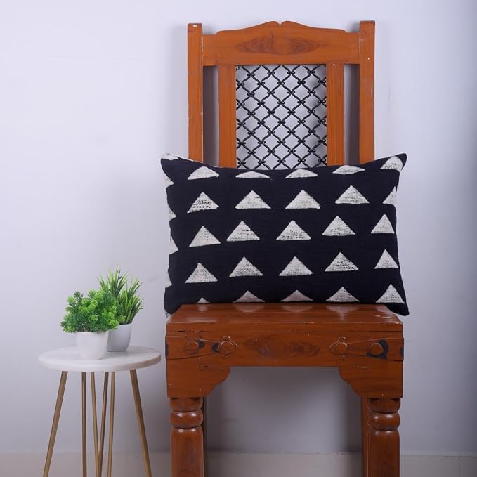 Trade Star Handloomed Throw Pillow Cover 100% Cotton Mudcloth Pillow Cover Tribal Print Boho Accent Bedroom Decoration Cushion Cover Handmade Indian Pillow Case Long Lumbar Cushion Case