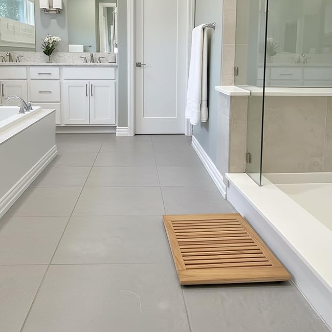 Asta SpaTeak Bathroom Floor Mat, Solid Teak Shower, Spa, Door Mat, Indoor Outdoor Floor Mat, TB-820R (20" x 14")