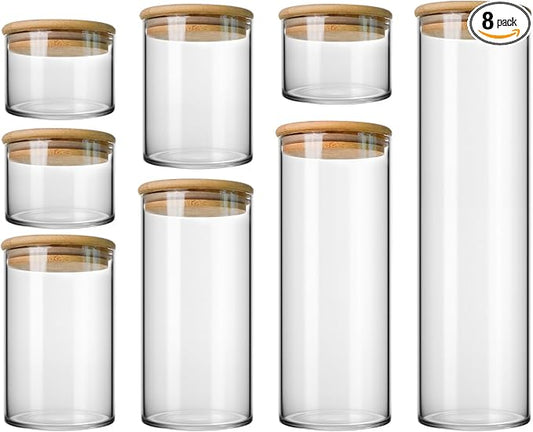 Glass Jars with Bamboo Lids - Clear Food Storage Jars - Cereal Glass Food Storage Containers - Kitchen Organizers and Storage for Flour,Pasta,Cereal,Tea,Coffee