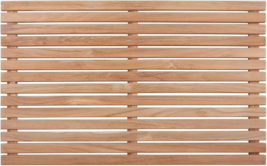 Nordic Style Premium Teak Shower + Bath Mat for Indoor + Outdoor Use | Non-Slip Wooden Platform for Spa, Sauna, Shower, Pool, Bath, Hot Tub | Flooring Decor and Protector