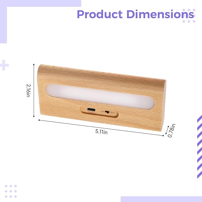 Beech Wood Solar Wall Lamp, Metal-Adhering Sensor Night Light, Warm White Led, USB Charging, No Wiring, 3.5 Oz for Hallway Cabinet Indoor Outdoor