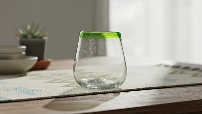 10 Strawberry Street Lime Rim Mexican Glassware, Stemless Wine, Set of 4