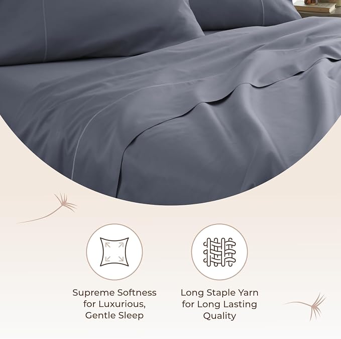 Certified Organic Full Flat Sheet Only - 100% Organic Cotton Top Sheet with Luxurious Soft and Breathable 300 Thread Count Sateen Weave Finish - GOTS & Fairtrade Certified (Mineral, Full)