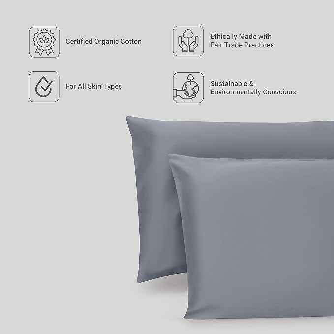 Fabdreams 100% Organic Cotton King Pillowcases | 400 Thread Count | Luxury Hotel Collection | GOTS Certified Long Staple Cotton | Soft & Smoother Than Egyptian Cotton | Set of 2-20" x 40" |Light Gray