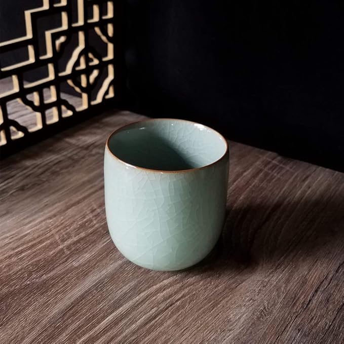 Handmade Celadon Teacups 5-Ounce Japanese Style Coffee Cup Glazed-Cracked Porcelain Mugs Beer (1, Grey Cracking)