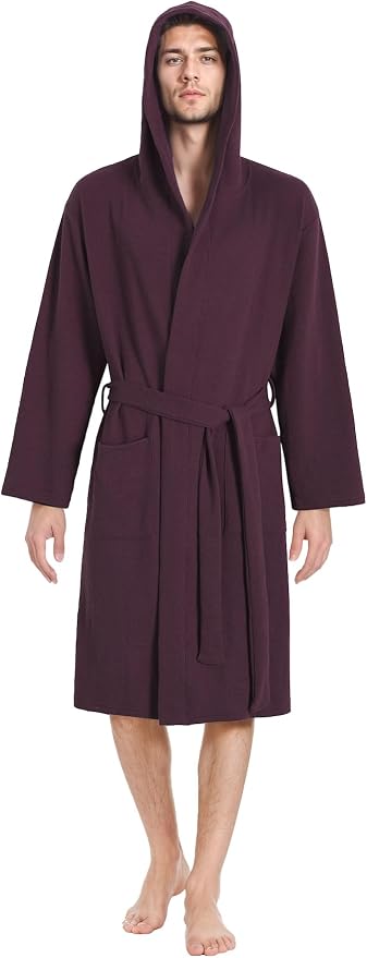 Latuza Men's Waffle Knit Hooded Robe Lightweight Bathrobe