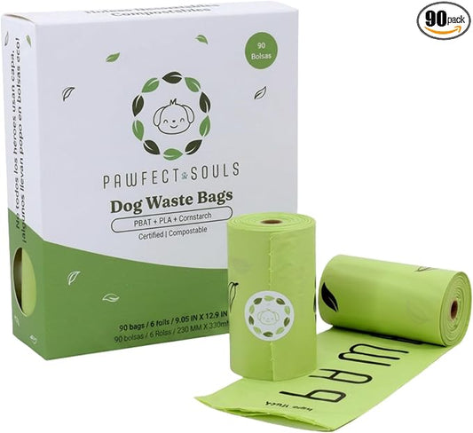 Certified Home Compostable Dog Poop Bags 90 Count | BPI & California Prop 65 Compliant | Extra Thick 20 Micron | Leak-Resistant Unscented