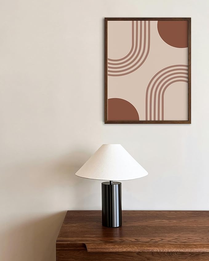 Zen Stacked Stones Wall Art Minimalist Organic Circles Earth Tones Terracotta Mid Century Modern 8x10 Inch Oak Wood Walnut Framed Meditation Yoga Room Decor Print