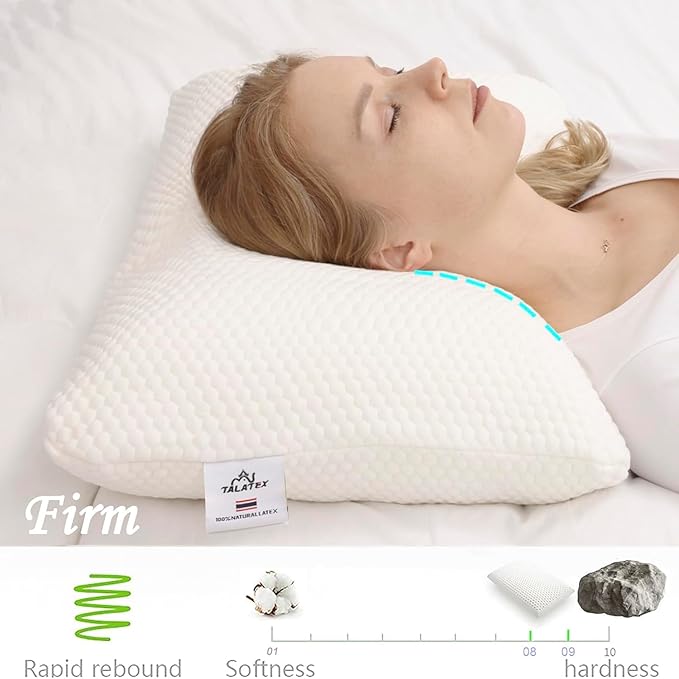 Talatex 100% Natural Premium Talalay Latex Pillow, Purefusion Talalay Latex Helps Relieve Pressure, No Memory Foam Chemicals for Side and Back Sleepers, Perfect Package Best Gift with Removable Cover