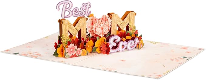 Paper Love Frndly 3D Mothers Day Pop Up Card, Best Mom Ever, For Mother, Wife, Anyone - 100% Recycled and Eco-Friendly - 8" x 6" Cover - Includes Envelope and Note Tag