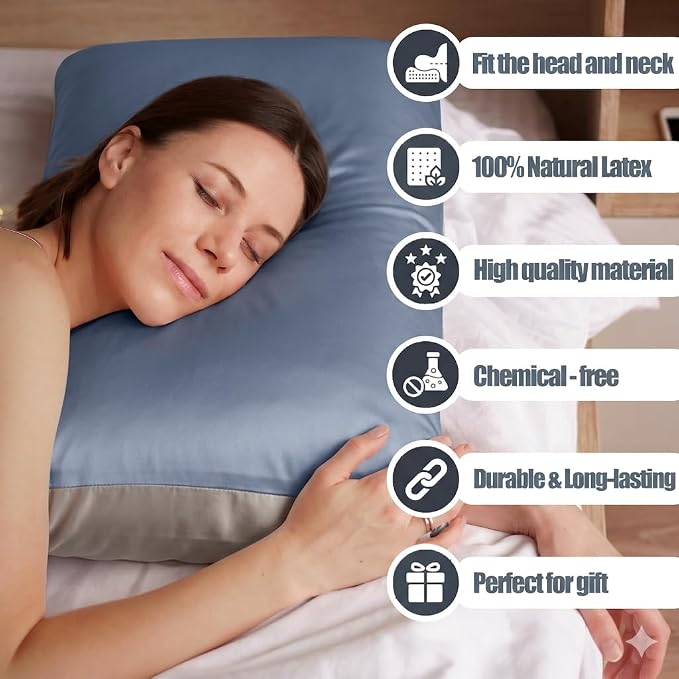 Firm Talalay Latex Pillow, Slim Design, Instant Cooling Ice Silk Pillowcase, OEKO-TEX Certified Supportive Bed Pillow for Neck Pain, Non-Flattening for Stomach Sleepers (Standard - 4.7" Low Profile)