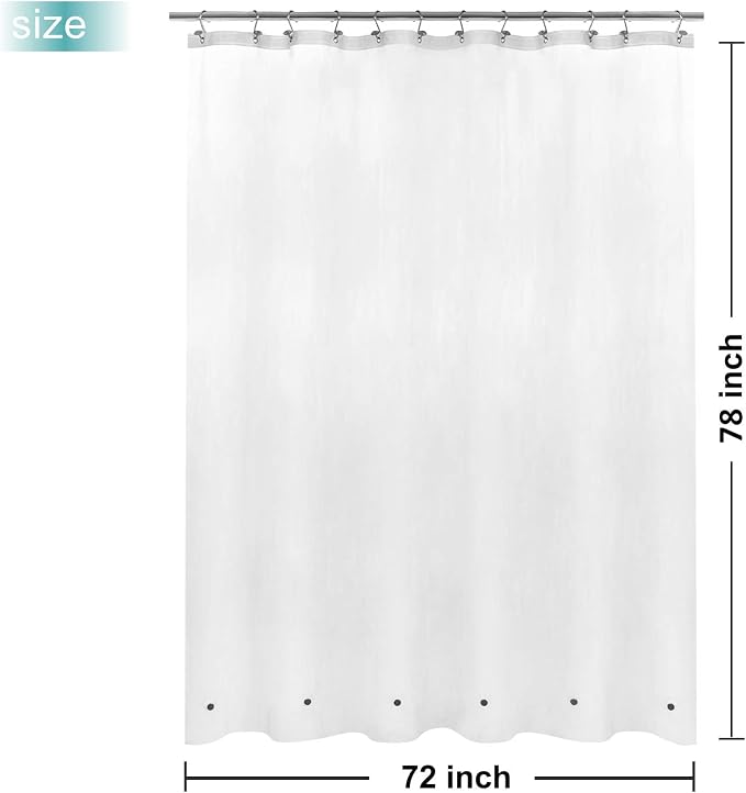 Mrs Awesome Long Shower Curtain Liner with 6 Magnets 72 x 78 inch, PEVA 8G Thick & Heavy Duty Plastic Shower Curtain for Bathroom, Waterproof,72x78, Frost