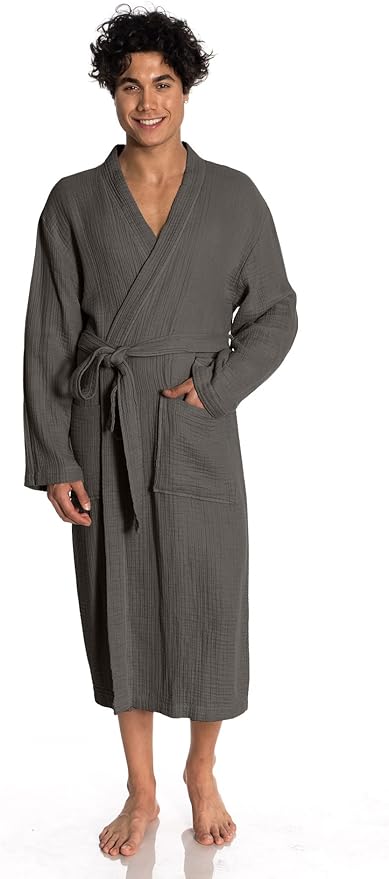 Muslin Unisex Bathrobe Women & Men, 100% Cotton Kimono Lightweight Robe | Long Robes Soft, Absorbent, Spa robes