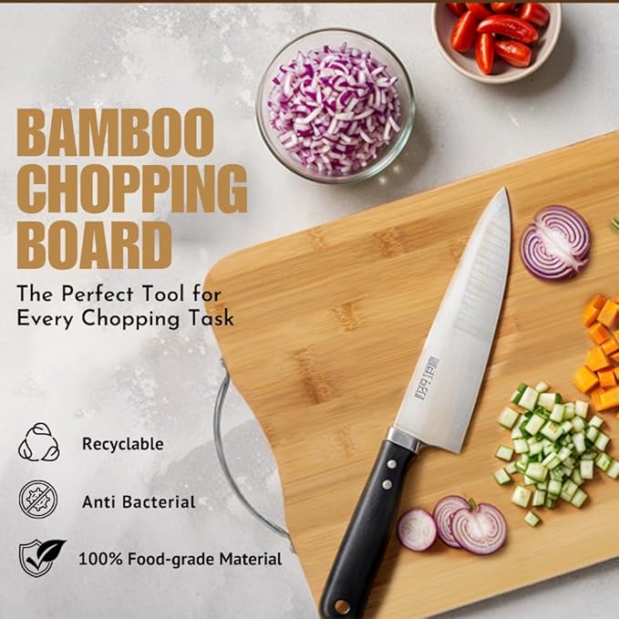 Cutting Boards for Kitchen - Bamboo Cutting Board Cutting Boards Juice Grooves Thick Chopping Board for Fruits Veggies Salad Cheese Meat Easy Grip Handle - Kitchen Gadgets Gift (Large)