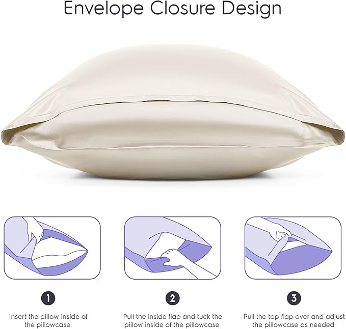 Tafts Silk Pillow Cases - 22mm 100% Pure Mulberry 6A Silk Pillowcase for Hair & Skin with Envelope Closure, Cooling, Natural, Organic, Double Sided Silk Pillow Case (Cool White, Queen 20x30 2pc)