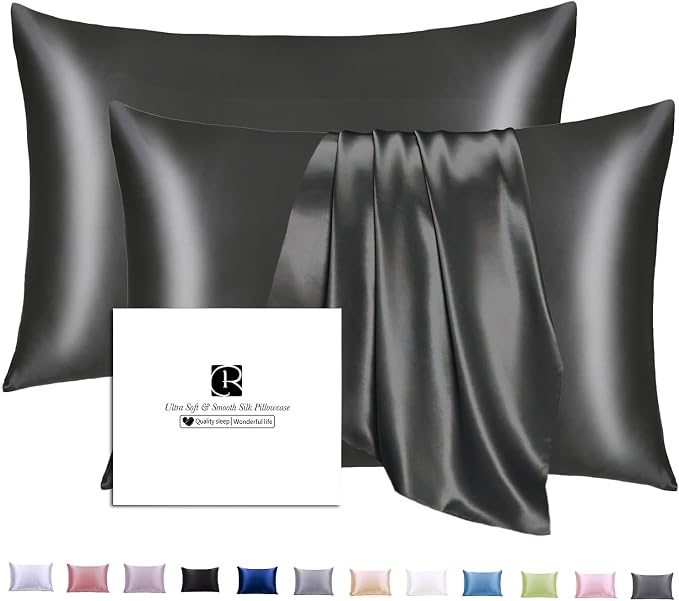 Ravmix Silk Pillowcases 2 Pack for Hair and Skin with Hidden Zipper, Both Sides 21Momme Mulberry Silk Pillow Cases Set of 2, Queen Size 20×30inches, Black