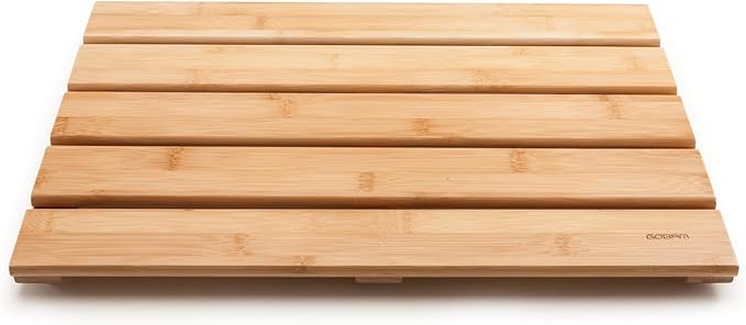 GOBAM Natural Bamboo Bath Mat - Non-Slip Shower & Bathtub Mat, Easy Clean Indoor & Outdoor Floor Mat for Spa, Sauna, Pool - Small 19.7 x 13 inches