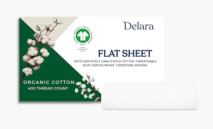 GOTS Certified 100% Organic Cotton Flat Sheet, 400TC Long Staple Cotton, Ultra Soft, Silky, Moisture-Wicking, Smooth & Breathable, Best Sheets for Hot Sleepers