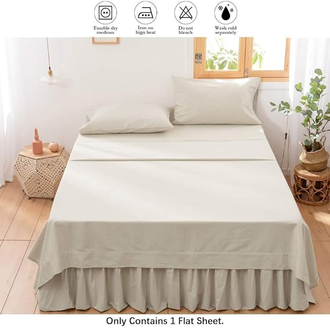 BISELINA Linen Sheet French Flax Flat Sheet Only 55% Euro Flax 45% Cotton Basic Style Solid Color Soft Breathable Farmhouse Top Sheet 1-Piece (Queen, Linen)