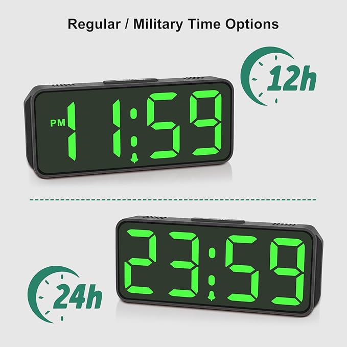 Peakeep Small Mini Battery Powered Digital Alarm Clocks for Bedrooms Bedside, Cordless Tiny Travel Portable Desk Clock, Large Numbers Auto Dimmable, LED Display 4 Dimmers, 5 Alarm Volumes