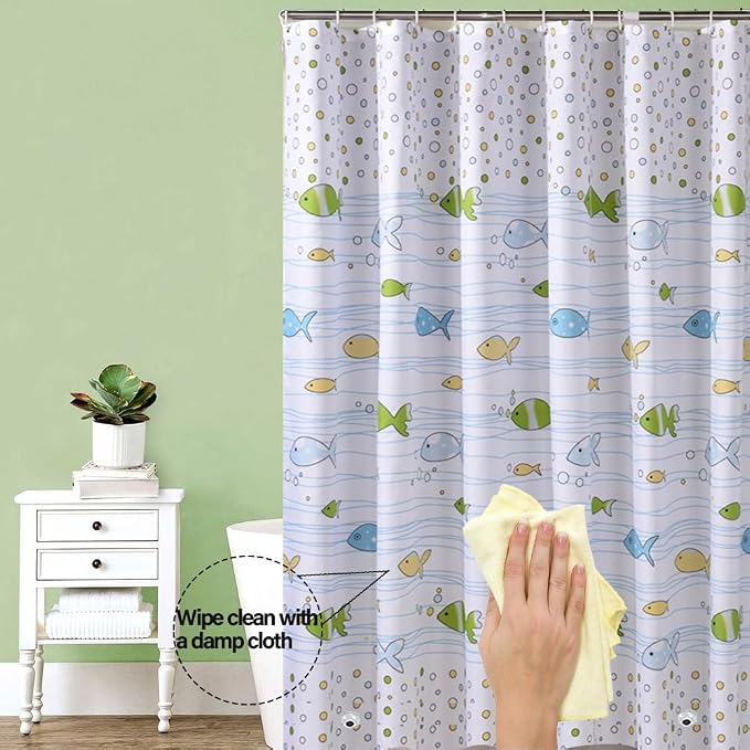 Plastic Shower Liner - Premium PEVA 4G Shower Curtain Liner with Rustproof Grommets and 3 Weighted Magnets, Waterproof Shower Curtains for Bathroom (Small Fish)