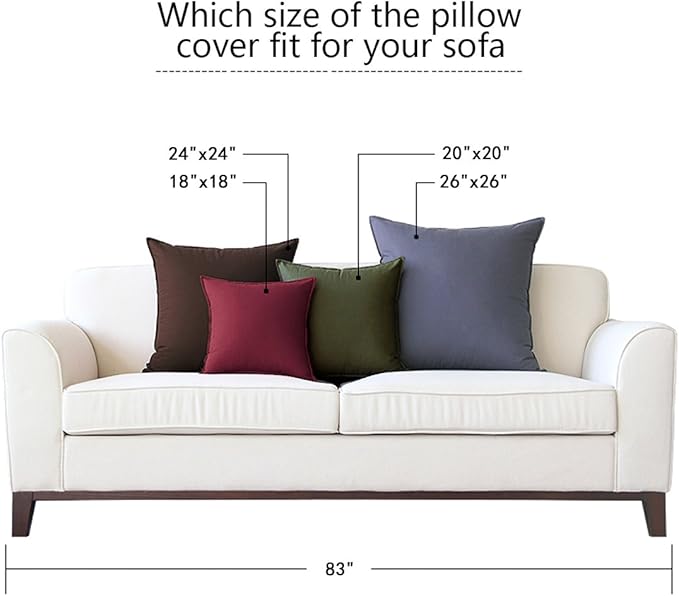 Jeanerlor Pack of 2 24 x 24 Inch Cotton Linen Soft Soild Decorative Square Throw Pillow Covers Green Cushion Case Set for Bedroom/Sofa/Car 60 x 60cm,Olive Green