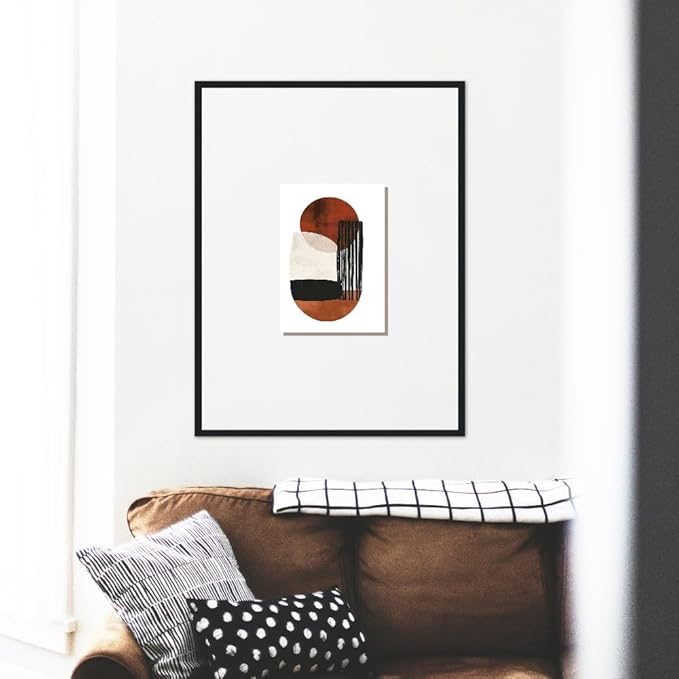 Moonow7 Modern Neutral Geometric Wall Art Print, Minimalist Aesthetic Poster in Black, Rust, and Earth Tones for Bedroom, Living Room, Home Office, and Kitchen, Unframed Size 8x10” / 20x25 cm