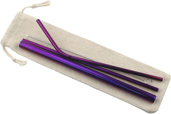 Metal Straws Stainless Steel Straws 8.5" Drinking Straws Reusable 3 Set - Ultra Long Muti Color-Cleaning Brush for 20/30 Oz for Trail Tumblers Yeti RTIC SIC Ozark (2 Straight|1 Bent|1 Brush）