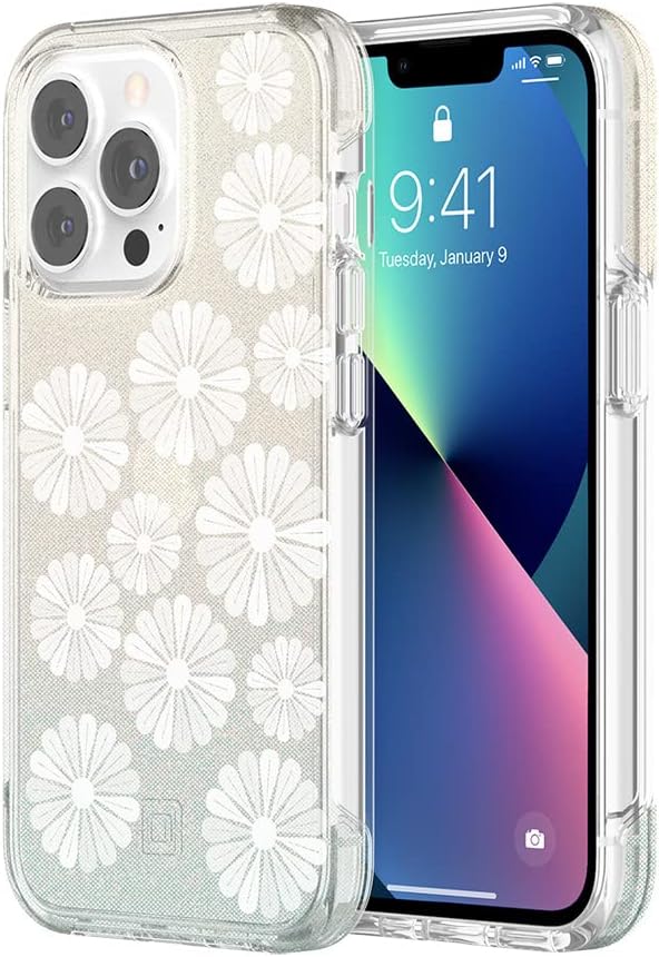 Incipio Design Series Case for 6.1-Inch iPhone 13 Pro, Flower Fields Glitter Wash