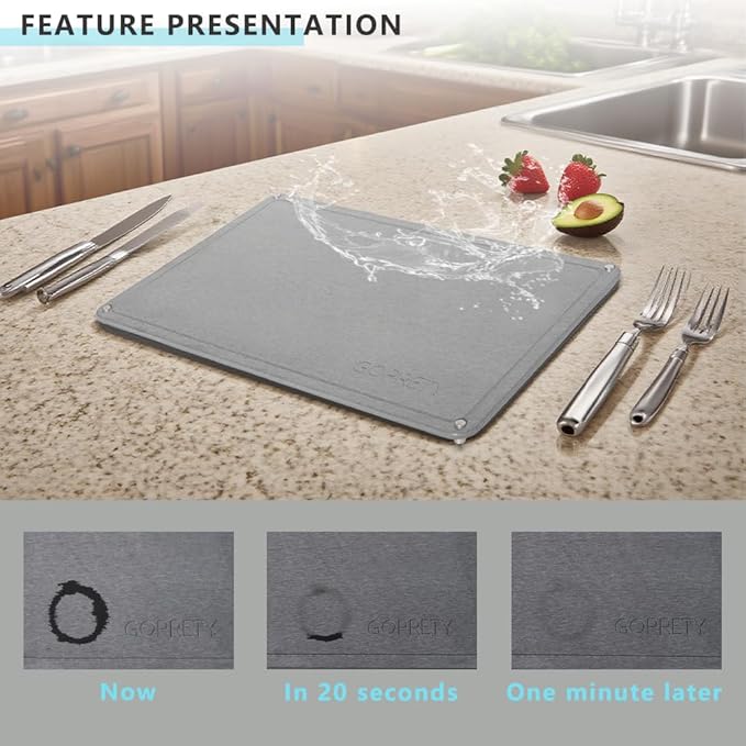 GOPRETY Quick Dry Stone Drying Mat for Kitchen Counter - 24"× 16" Extra Large Absorbent Diatomaceous Earth Dish Rack Mat, Non-Slip Stone Drying Mat for Kitchen Dishes