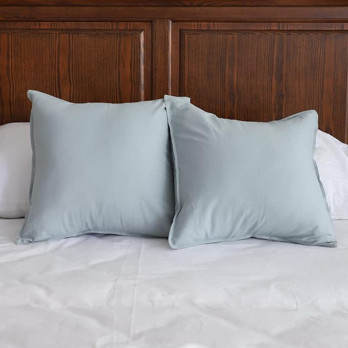 Simple&Opulence Linen Throw Pillow Covers 18x18 Inch Set of 2 Flax Cotton Blend Solid Color Decorative Square Cushion Cover for Couch Sofa Office Soft Breathable Farmhouse - Dusty Blue