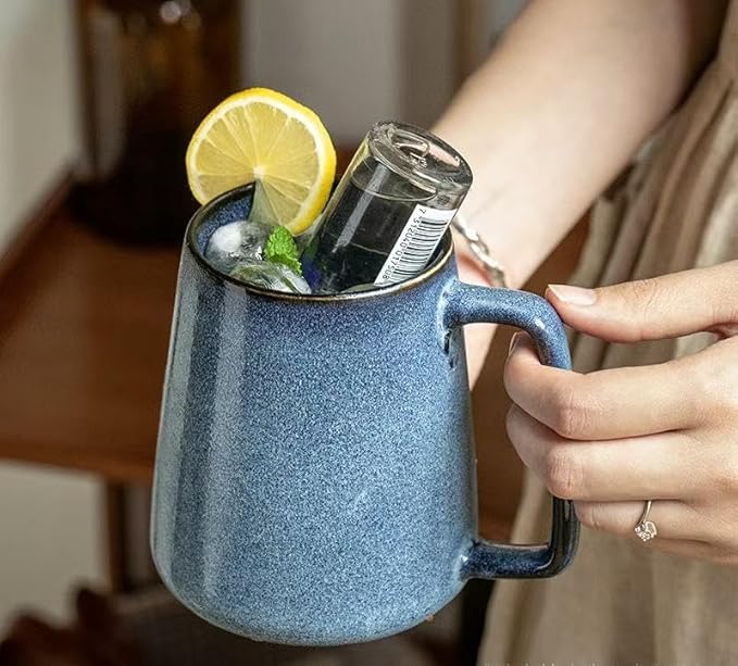 24 OZ, Large Ceramics Coffee Mugs with Handle, Extra Large Tea and Coffee Cup for Office and Home，Microwave and Dishwasher Safe,For Gift and Present(Blue)
