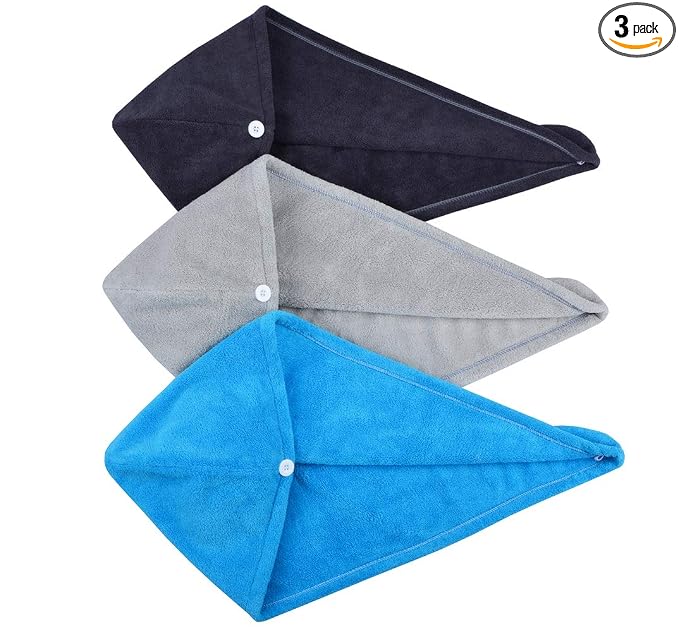 HOPESHINE Hair Drying Towel Twist Women's Soft Shower Microfiber Towels for Hair Turban Wrap Fast Drying Ultra Absorbent Cap Great Gift for Women (3-Pack Dark Grey+Grey+ Sky Blue)