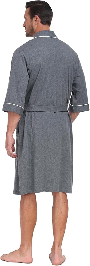 COLORFULLEAF 100% Cotton Men’s Summer Bathrobe Lightweight & Breathable Short Sleeve Kimono Robe with Pockets