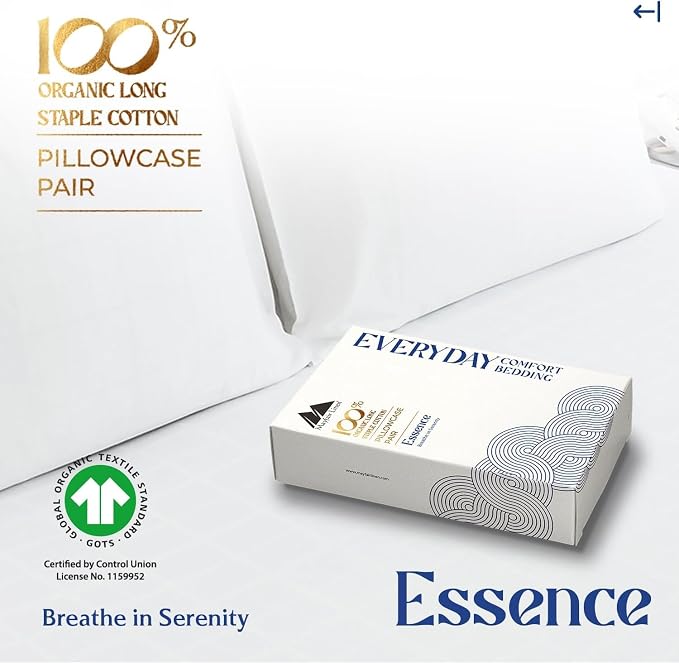 Mayfair Linen 100% Organic Cotton Percale Pillow Cases Queen/Standard Size Set of 4 - Percale Pillowcovers Standard/Queen (White, 2 Pair), Soft Pillow Case for Sleeping, Cotton Pillowcases