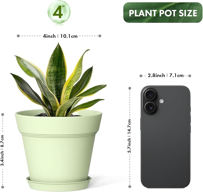 WSMKSZ 4 Inch Plastic Plant Pots with Drainage Holes and Trays – 8 Pack Small Nursery Pots for Indoor & Outdoor House Plants and Flowers, Seedling Starter Planters, Colorful