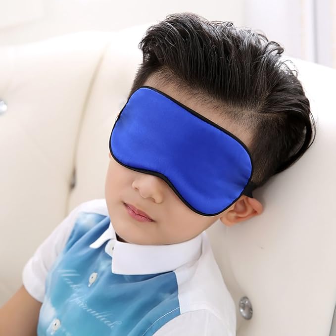100% Natural Silk Sleep Eye Mask Kids, Cute Night Sleeping Mask with Adjustable Elastic Strap for Girls Boys Child (Blue Small)
