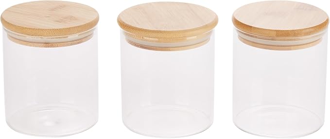Kitchen Details Glass Food Storage Containers with Bamboo Lids | 3-Piece Set 4x3x3 Inch | Airtight Meal Prep Containers | Eco Friendly Kitchen Storage