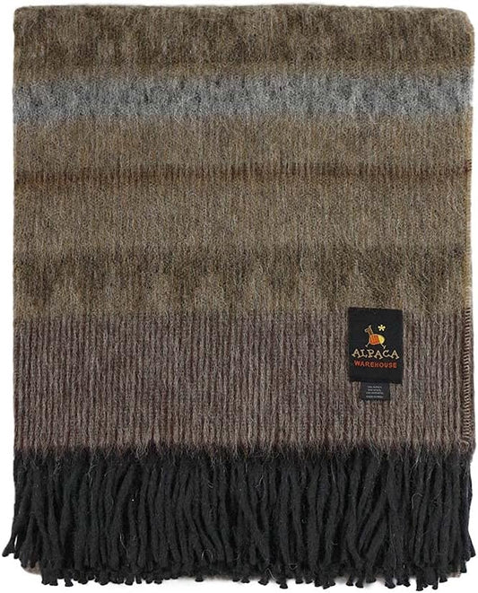 Alpaca Wool Blanket Throw Cherokee Design for Bed Couch Sofa Soft Warm Peruvian Alpaca Wool Blankets 72" x 60" (Brown/Gray/Camel)