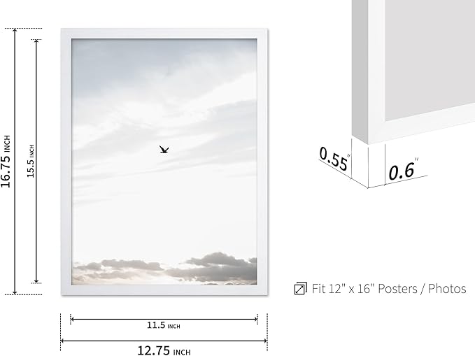 Monem Art Minimalist Bird in Sky Photography Print - Moody Nordic Landscape Art Poster - Wall Decor for Living Room, Bedroom or Office - 12x16 White Framed Wall Art by Mareike Bohmer