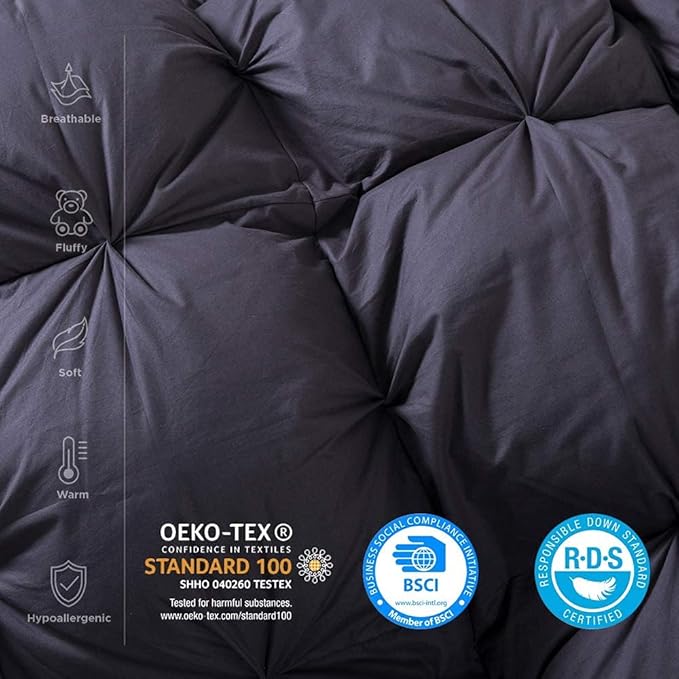 Luxurious Palatial King/Super King Goose Down Comforter, 120 X 90 inches, Unique Gray Solid, 600 Thread Count, 100% Egyptian Cotton Cover, 85 Oz Fill Weight, 750 Fill Power