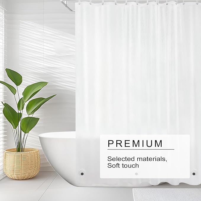 TIKABC Shower Curtain Liner, 4G PEVA Shower Liner, Plastic Peva Waterproof Shower Curtains, 72x72 inch with Grommet Holes 3 Magnetic Weights