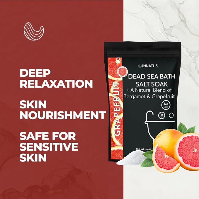 Dead Sea Soothing Bath Salt Soak with 21 Minerals – Relaxing, Detoxifying, and Nourishing for Skin – 14oz, Infused with Essential Oils – Rejuvenate Mind & Body. (Grapefruit)