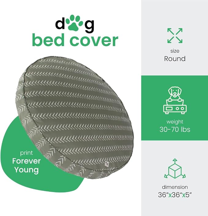 Molly Mutt Forever Young Dog Bed Duvet Cover, GOTS-Certified 100% Organic Cotton Canvas Cover for Dog, Puppy, or Cat Bed, Durable, Washable, and Free of Harmful Chemicals, Round, 36"x5"